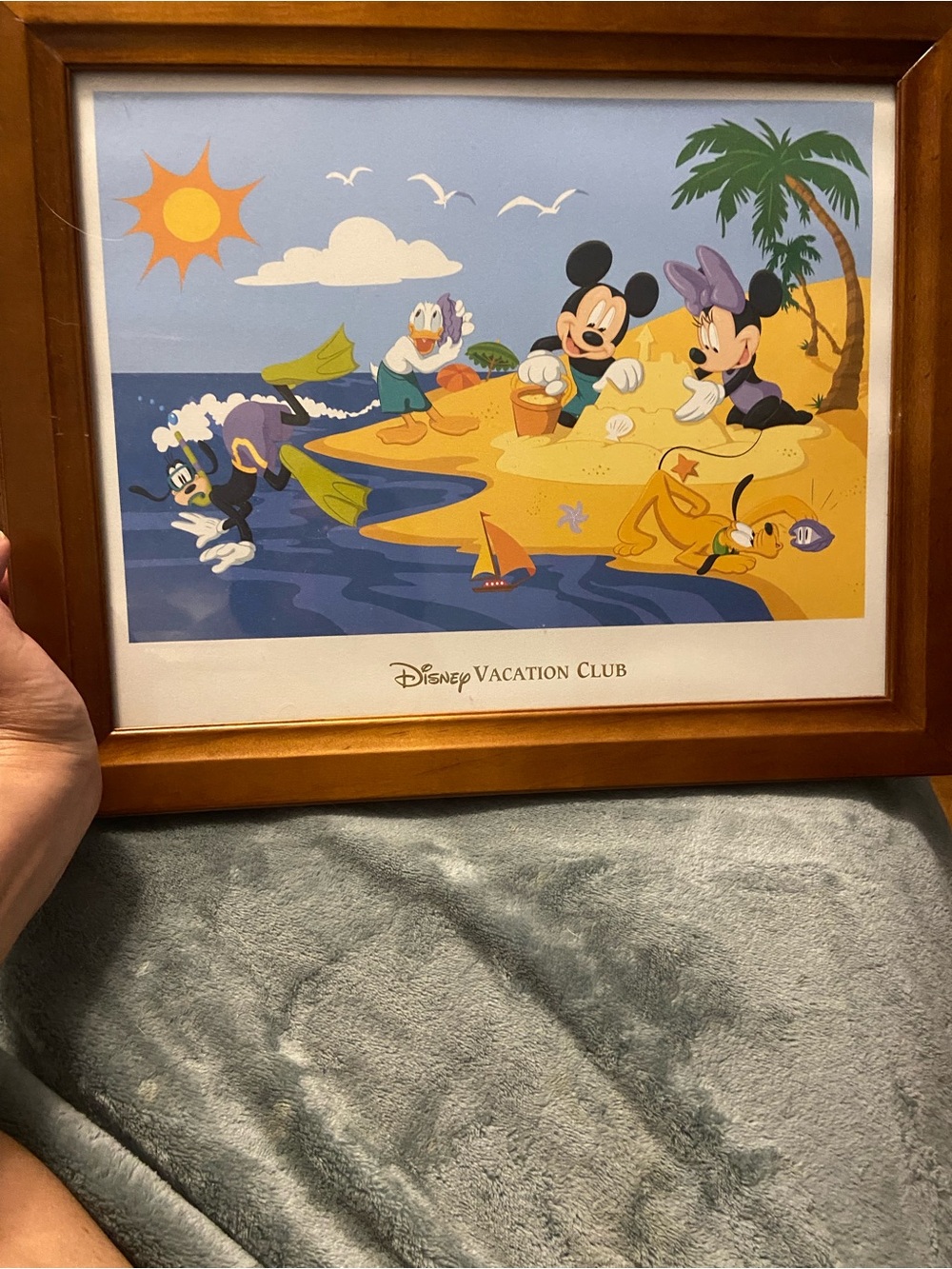 Framed authentic 16x13 Disney Blue Yellow Beach Scene Art Print